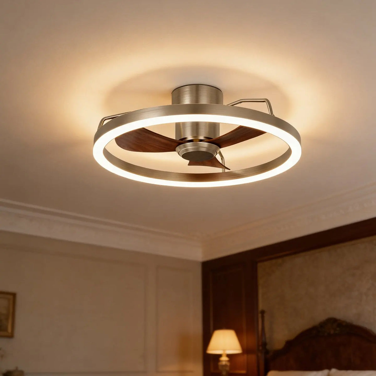 20" Ceiling Fan with LED Light Flush Mount DC Motor 6-Speed Remote Control Dimmable Fan Lamp for Home Kitchen Bedroom Living Roo