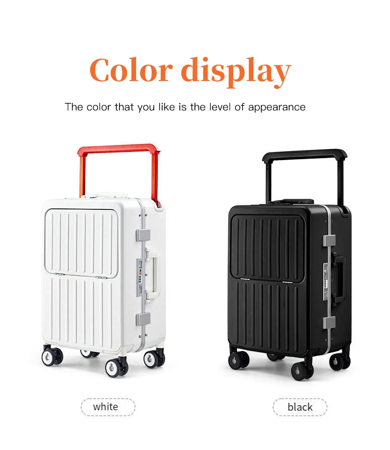 24-inch luggage with an aluminum frame, wide pull rod and front opening, as well as a high-value 20-inch travel suitcase (pull r