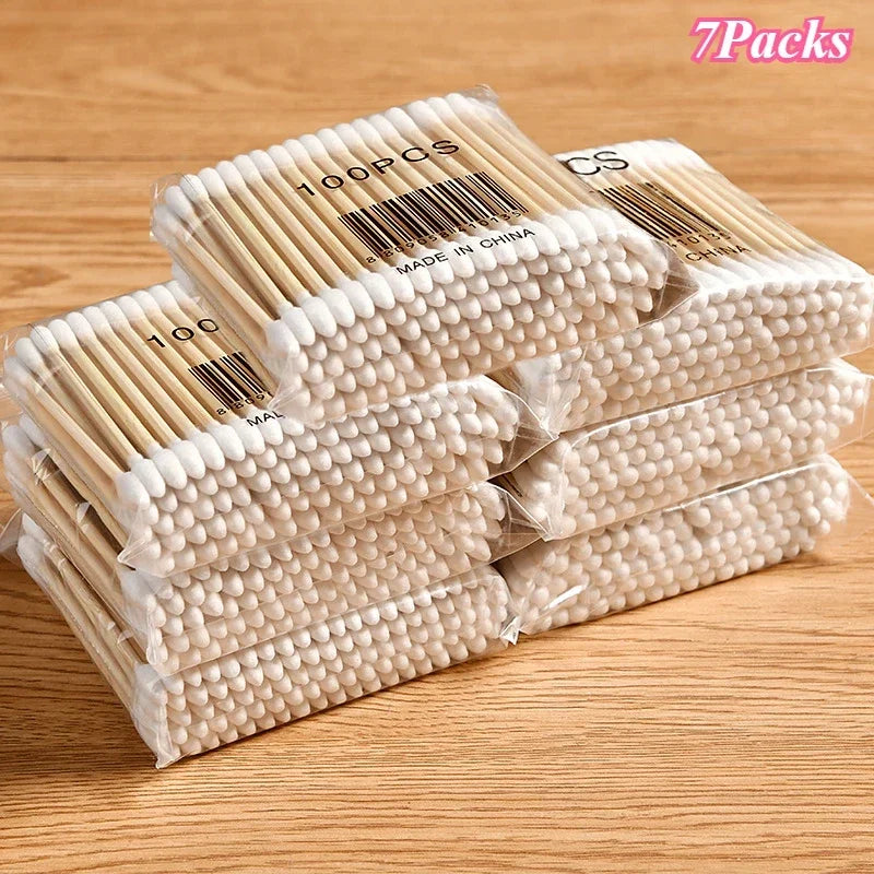 100Pcs/Pack Baby Cotton Swabs Wooden Stick Soft Tip Buds for Ear Nose Cleaning 1-20 Packs Infants Kids Hygiene Care Beauty Tools