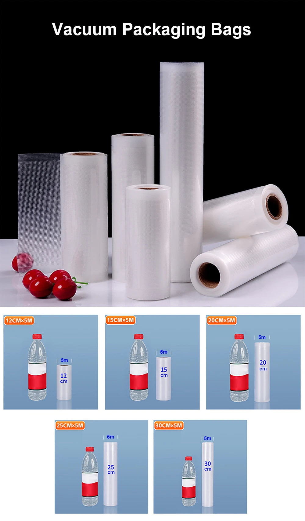 Vacuum Packaging Bags Roll Food Vacuum Bags Vacuum Sealer Bags for Food Vacuum Storage Bags 500cm/Rolls Vacuum Packed Bags Rolls