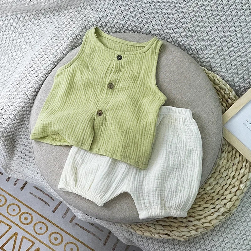 Fashion Summer Baby Girl Boy Outfits Print Sleeveless Top + Shorts Infant Boy Clothes Sets