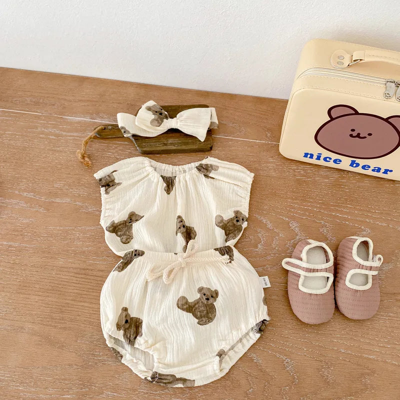 Fashion Summer Baby Girl Boy Outfits Print Sleeveless Top + Shorts Infant Boy Clothes Sets