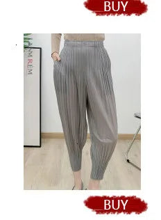 LANMREM patchwork design women's Pleated trousers elastic High Waisted Draped Straight Wide Leg Pants 2025 chic new 2DB3871
