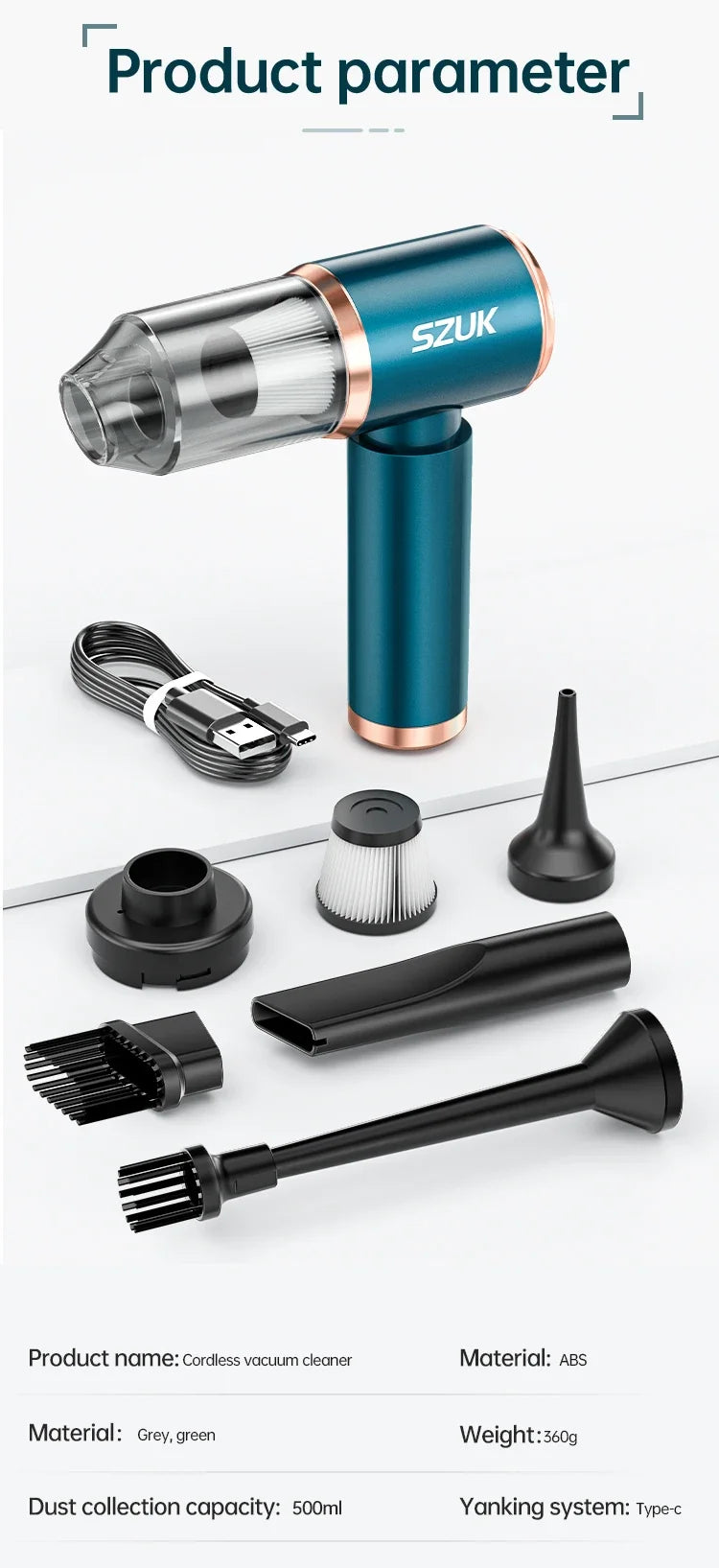 SZUK Portable Car Vacuum Cleaner 165000Pa Powerful Wireless Vacuum Cleaner Strong Suction Handheld Mini Vacuum Cleaner for Car