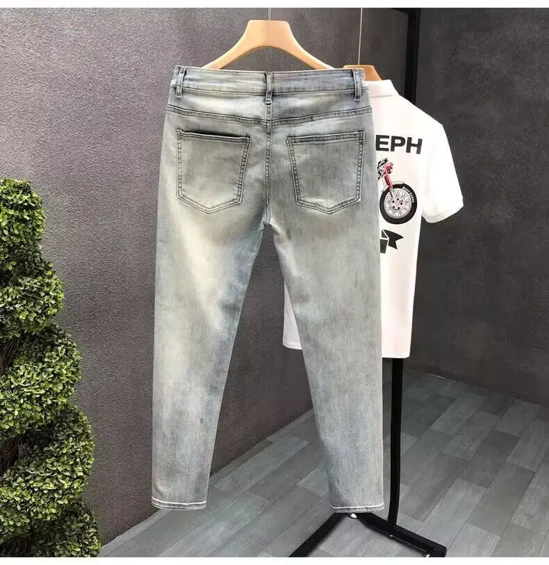 Luxury Fashion Designer Vintage Slim Fit Men's Denim Jeans Casual Korean Spring and Autumn Stretch Washed Trousers Male Jeans