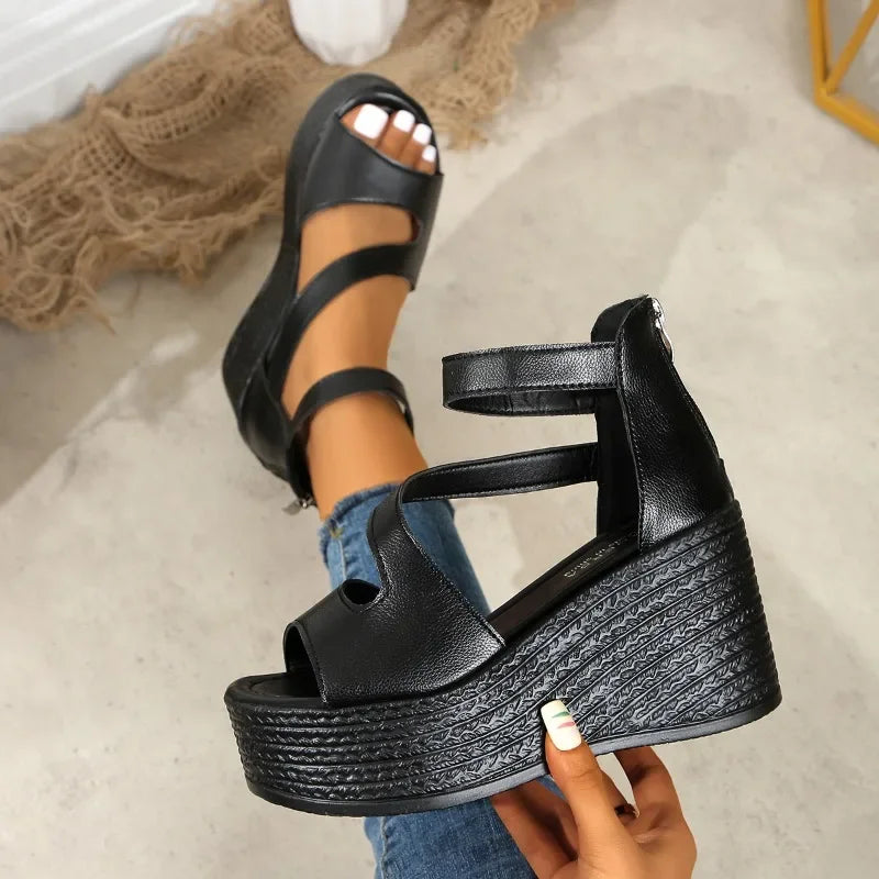 Women's Platform Wedge Sandals 2025 Summer Fashion Casual Comfortable Ladies Heeled Sandals Walking Shoes for Women High Heels