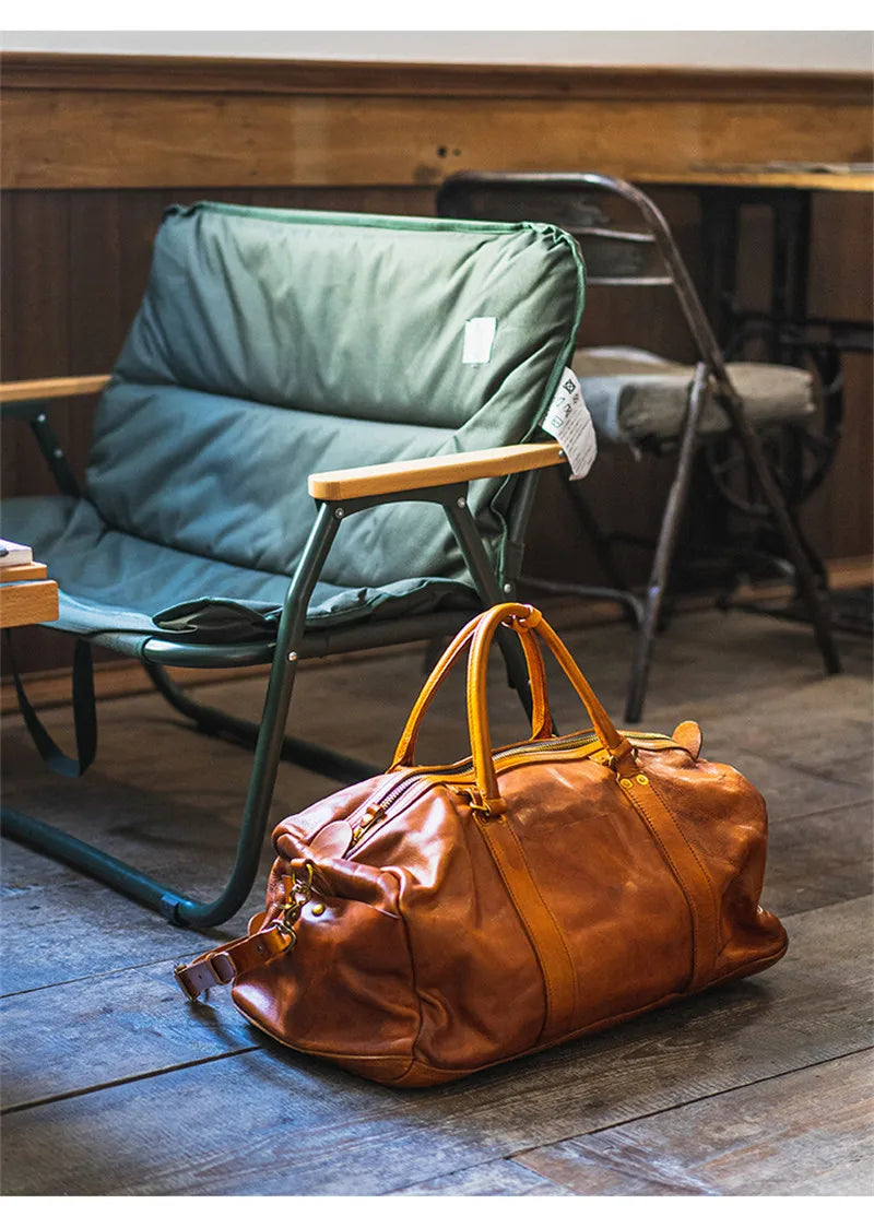 Vintage fashion luxury genuine leather men's travel bag outdoor weekend large capacity crossbody bag real cowhide women handbag