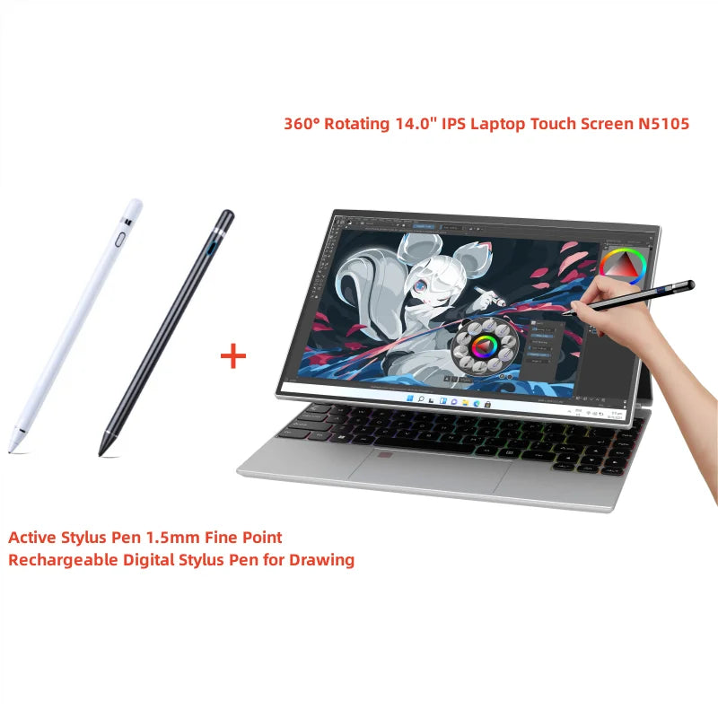 360° Rotating 14.0'' IPS Touch Screen 32G 128G-1T N95 Windows 11 Notebook 4 In 1 Business Office Slim LAPTOP facial recognition