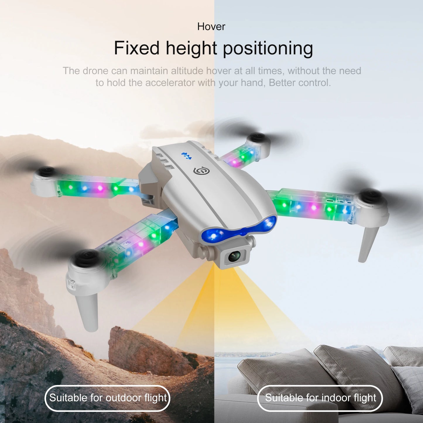 White Gray E88E99 Lighting Screen Control Mini Drone Dual Camera Optical Flow Fixed Height HD Aerial Photography Quadcopter