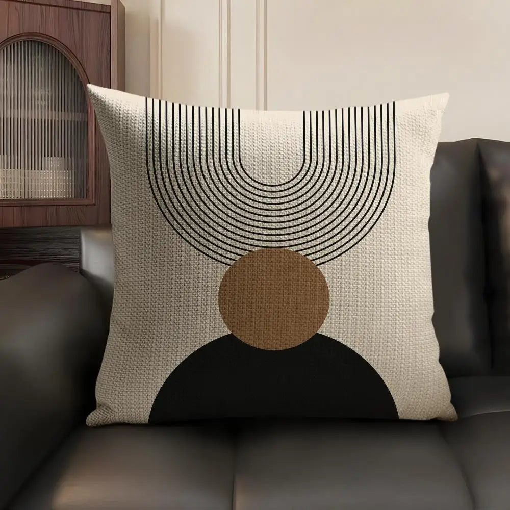 Minimalist Geometric Line Cushion Cover Natural Linen Pillow Case Organic Fabric Double Sided Print Sofa Home Decor Gift