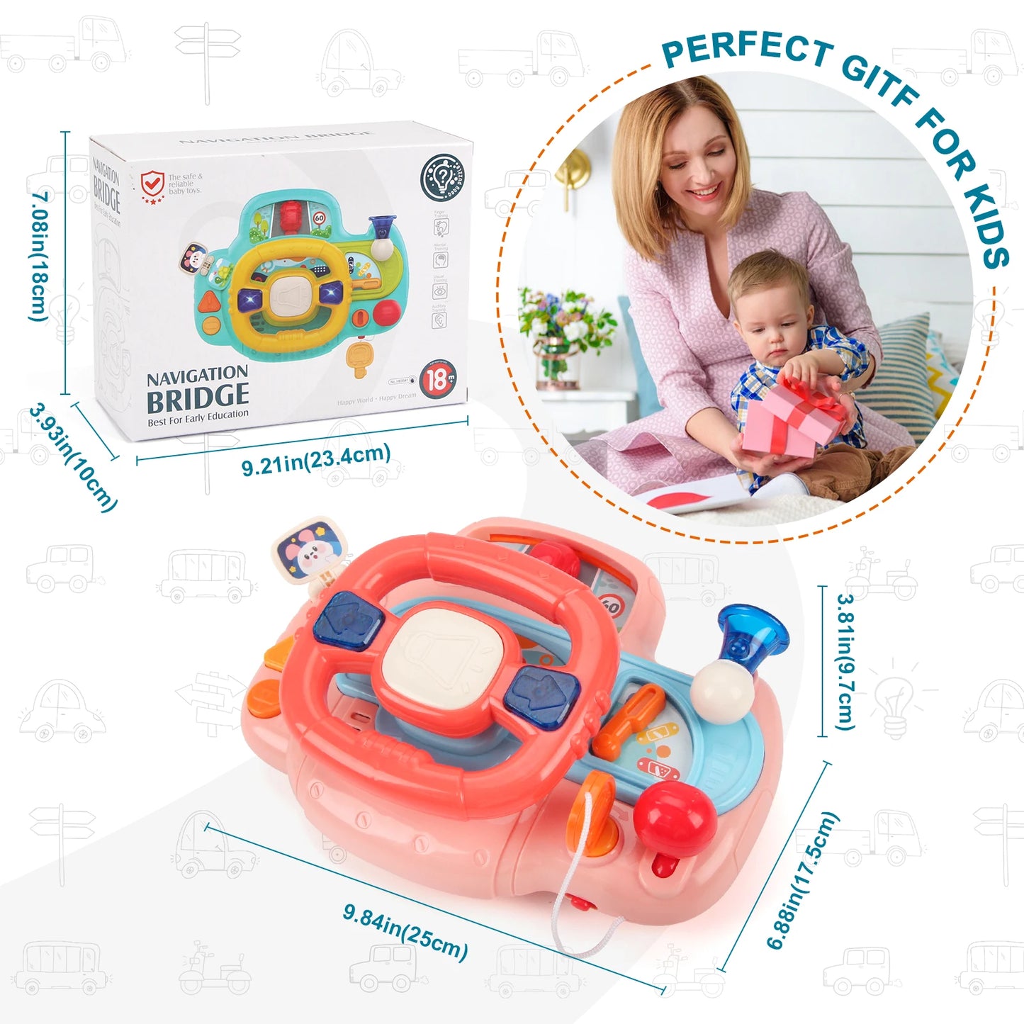 Baby Electric Steering Wheel for Car Seats and Stroller Simulate Driving Vocal Toys for 0-36 Months Toddlers Educational Toys