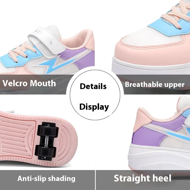 Children's walking shoes Girls 2025 new breathable roller skates boys primary school four wheel roller shoes can walk and slide