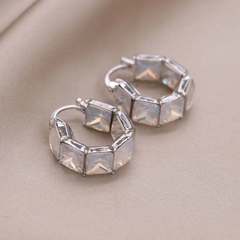 2025 Korean new design fashion jewelry luxury square blue crystal hoop earrings elegant women's daily work accessories