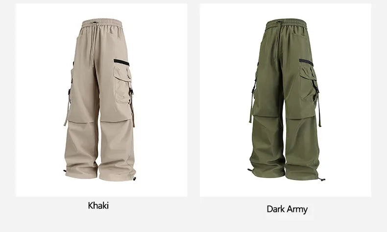 Men's sportswear pants are simple, versatile, retro and fashionable with large pleated pockets for outdoor work