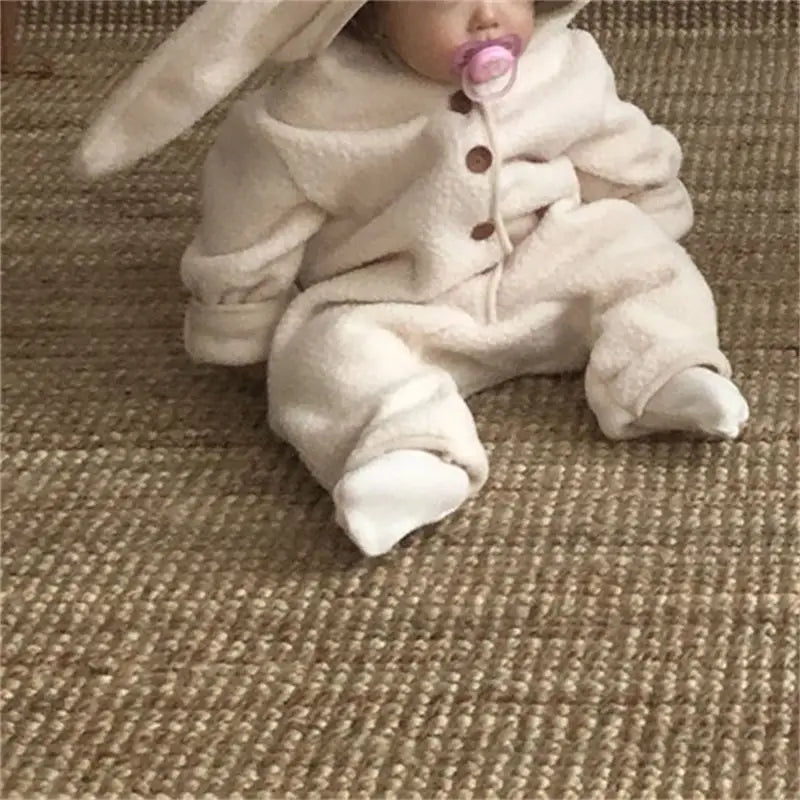 Winter Plush Warm Baby Romper With Bunny Ear Cute Toddler Baby Bodysuits One-Pieces Jumpsuit For Girls Boys Baby Clothing
