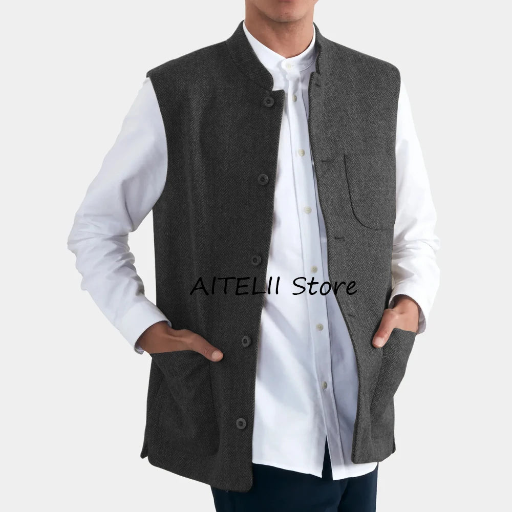 Elegant Man Vest for Men Men's Herringbone Vest Work Vests Mens Gilet Suit Male Gilete Waistcoat Sleeveless Casual Working Suits
