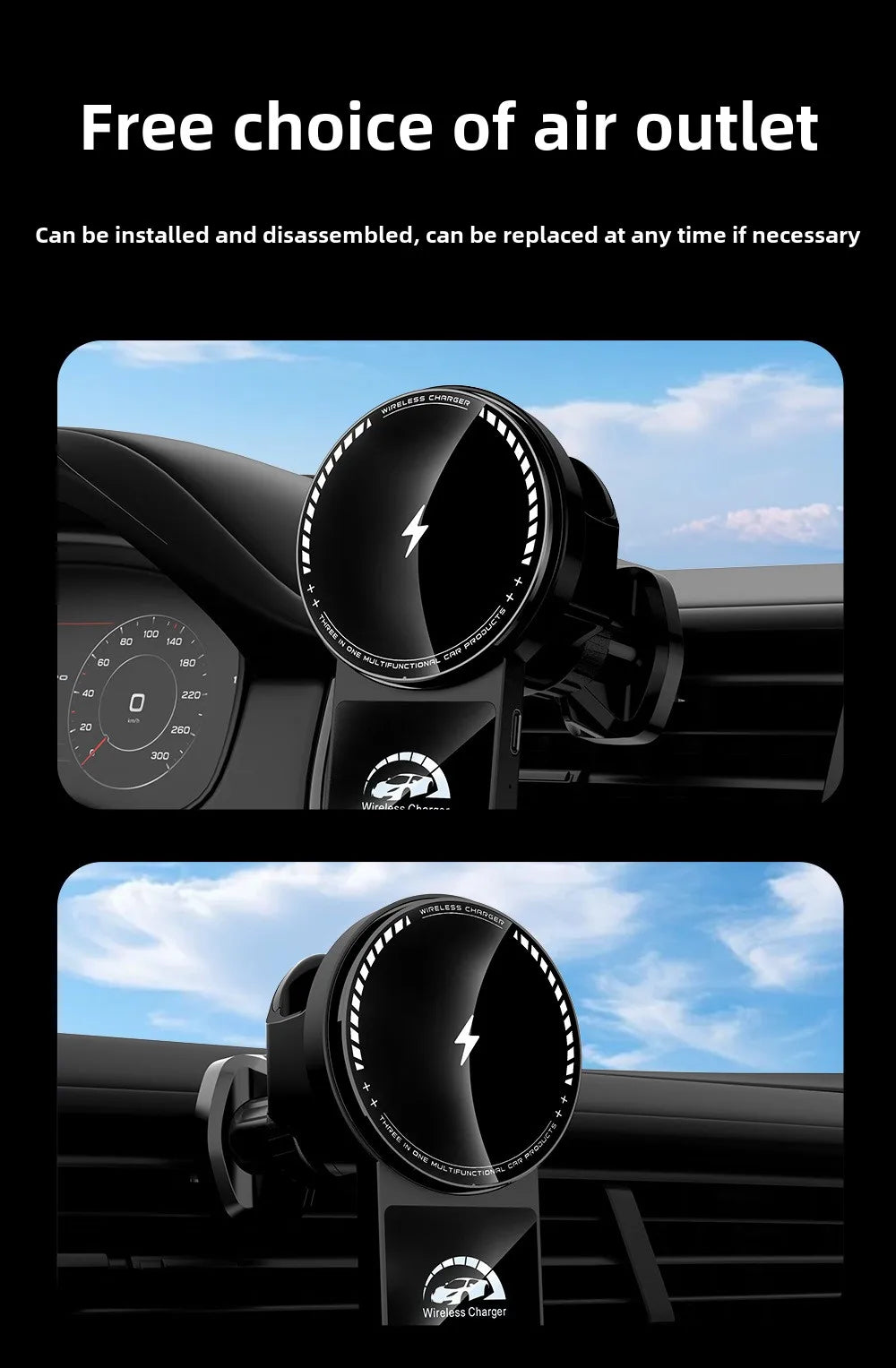 Magnetic Wireless Charger Car Phone Holder 15W Fast Charging  Air Outlet Hook Mount Stand for Magsafe IPhone 16 Earphone Iwatch