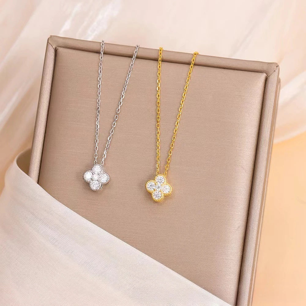 Monkton 100% s925 Sterling Silver Minimalist Four-leaf Clover Necklace Pendant Chain Delicate Women Valentiens Gifts
