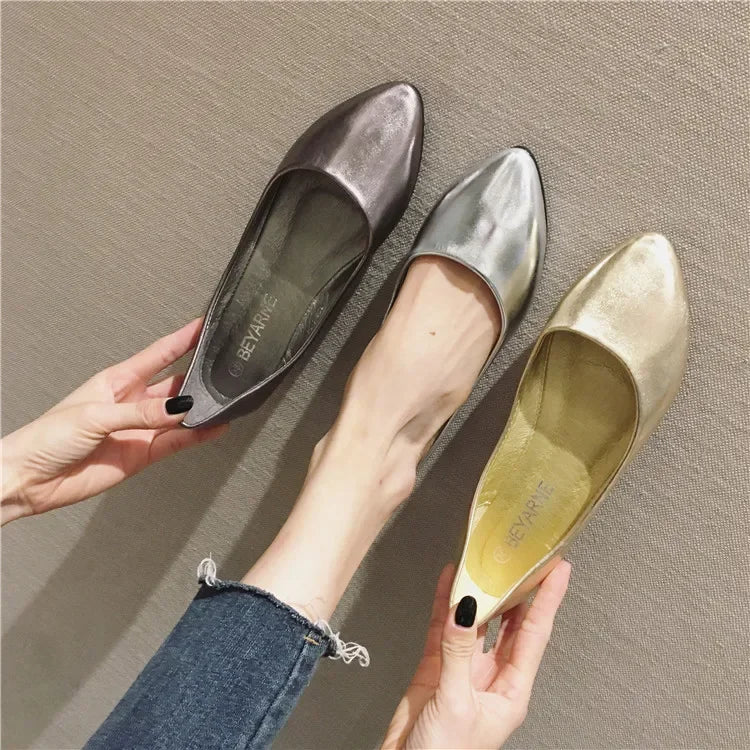 Women's Shoes Bright Surface Soft Leather Comfortable Flat Shoes Pointed Solid Color Shallow Mouth Single Shoe Zapatos Mujer