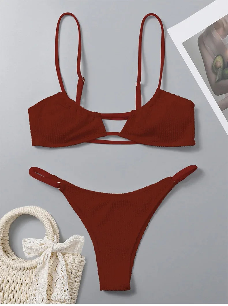 Sexy Ribbed Bandeau Mircro Mini Bikini Sets Two Pieces  Women Thong Swimsuit Female Bathing Suit Swimwear Biquini