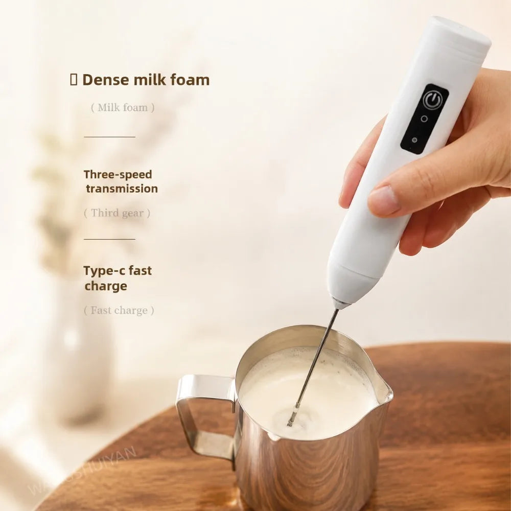 MINI Milk Frother USB Rechargeable 3 Speeds Foam Maker Coffee Whisk Mixer Electric Handle Blender Egg Beater