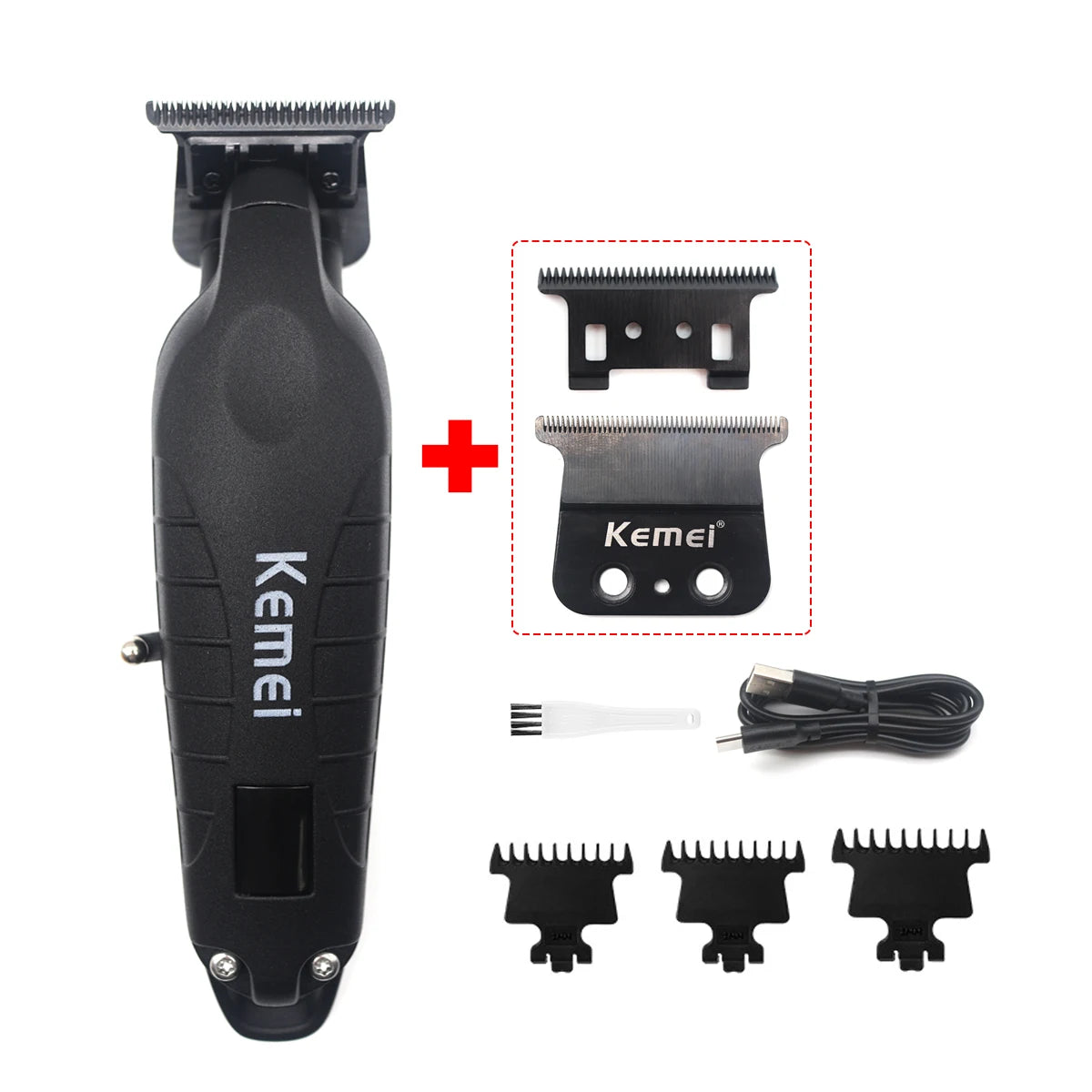 Kemei KM-2293 Professional Hair Trimmer Machine Zero Gapped Full Metal DLC T-Blade Finishing Machine USB LED Man's Hair Clipper
