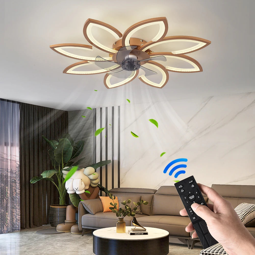 Modern Dining Table LED Lamp Ceiling Fan Light Invisible Blade Restaurant Bedroom Fan Lamp Remote Ventilator Home Lighting