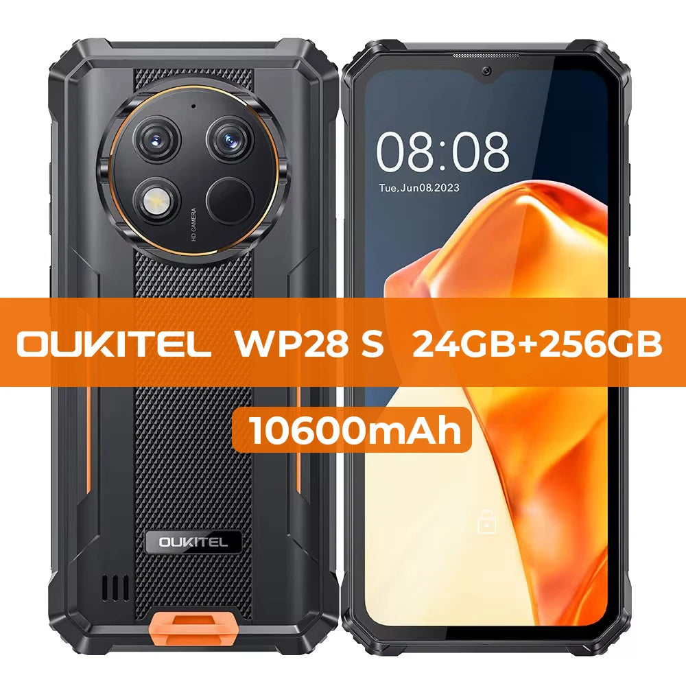 Oukitel WP28 S Rugged smartphone 6.52‘' HD 10600mAh 16GB (4+12)+128GB Android14 13MP Camera cellphone
