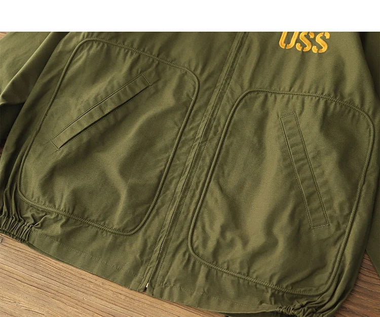 Autumn New American Retro Twill Embroidery Cargo Deck Jacket Men's Fashion 100% Cotton Washed Multi-pockets Casual Loose Coat