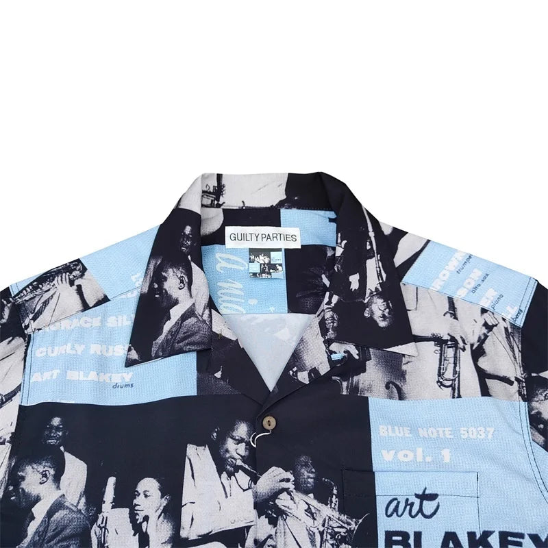 High-end Summer WACKO MARIA Solid Color Cursive wackomaria Embroidery Logo Simple Hawaii Short Sleeve Shirt