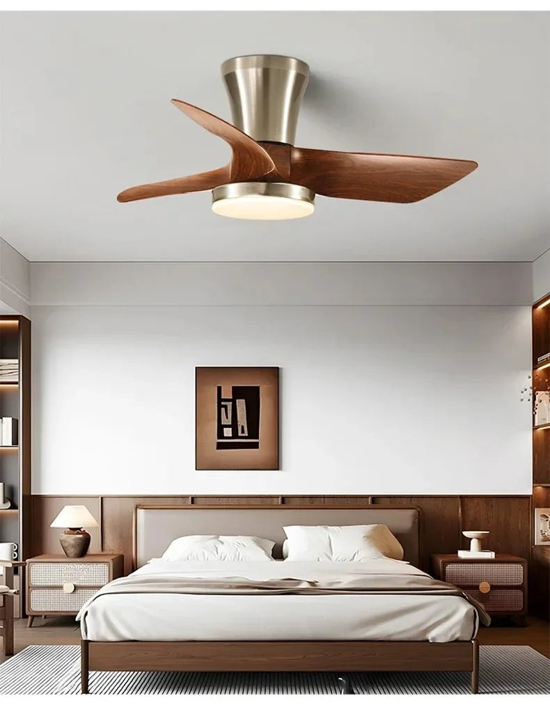 Modern Silent integrated Bedroom Ceiling Fan Lamps Retro Wood Dining Room Living Room High Wind Power Remote Ceiling Fan Lights
