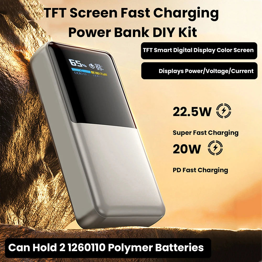 22.5W Fast Charging Module Power Bank DIY Kit TFT Color Screen LCD Display 3.7V Ternary Lithium Battery Supports PD/QC/SCP/VOOC