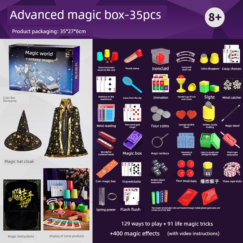 Children's Magic Props Toy Gift Box Close-Up Kindergarten Performance Set Magic Tricks Boy's Birthday Gift Shocking