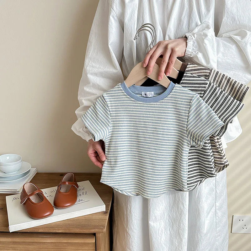 Children's Short Sleeve Boys Girls Summer New Striped T-shirt Baby Thin Bottoming Shirt Casual Wear