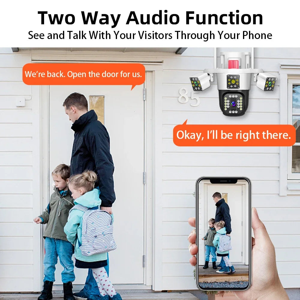 Linook 12MP, 4K, 4-lens, WiFi monitoring camera, IP camera, CCTV outdoor WiFi camera, WiFi security protection camera