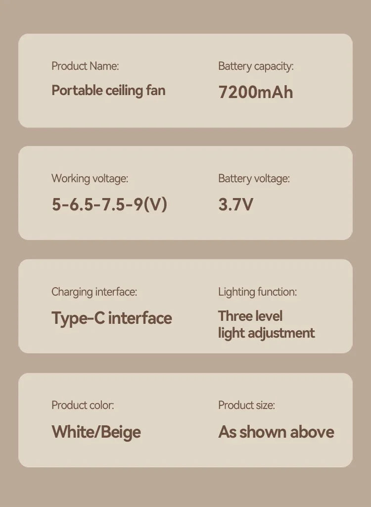 7200mAh Remote Control Timing USB Ceiling Fan 4 Gears Detachable Blade Portable Silent Cooling Outdoor Tripod Tent Camping Fan