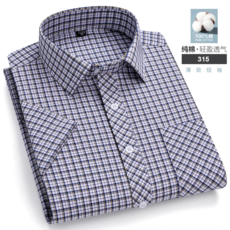 Short Sleeve Shirts For Man Summer England Preppy Classic Checked Clothing New Fashion Plaid Cotton Businessman Casual Shirts