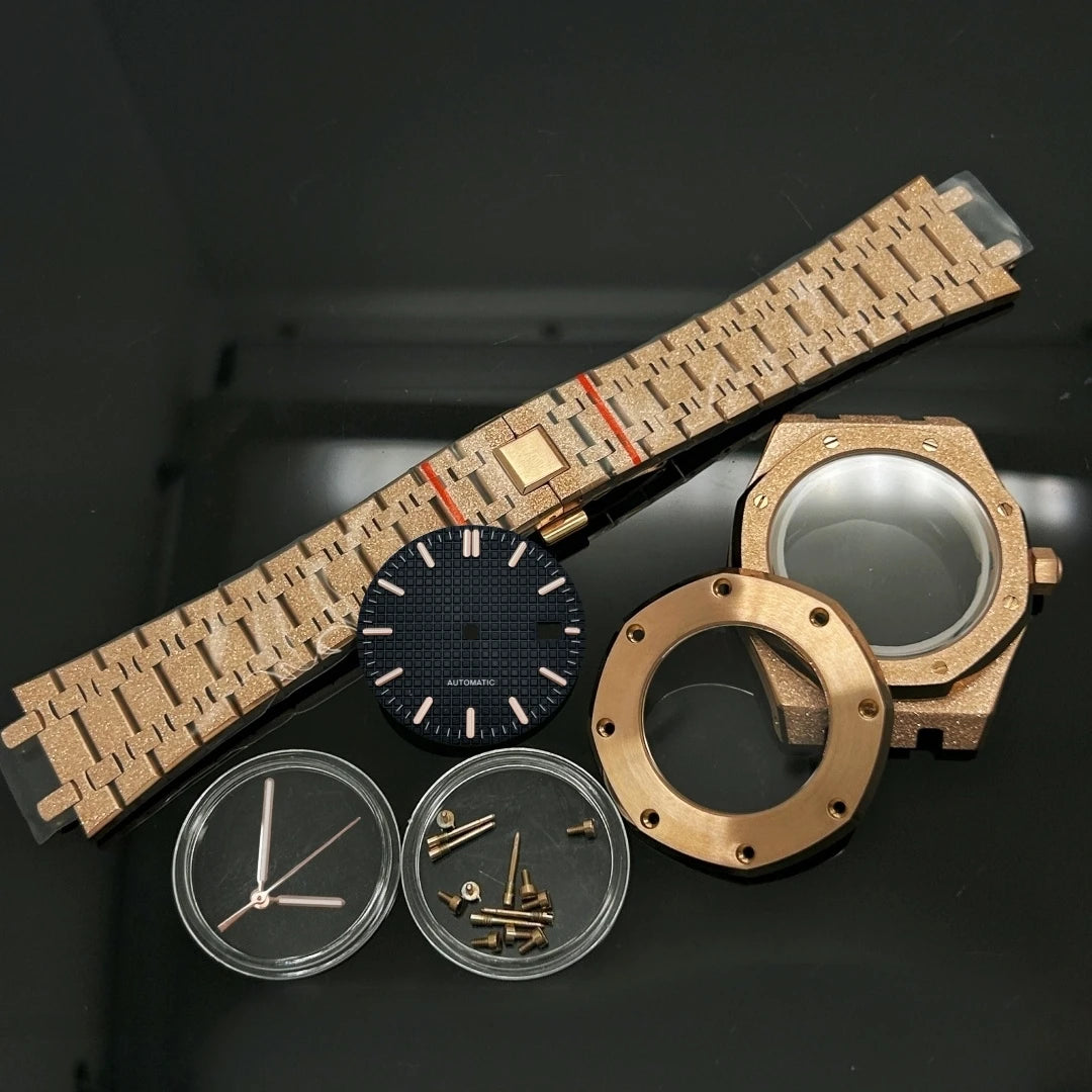 41mm Gold Black Matte Star Sand Steel Case Strap with 31.8mm Watch Dial for Oak NH35 NH36 NH70 Automatic Movement Watch Hands