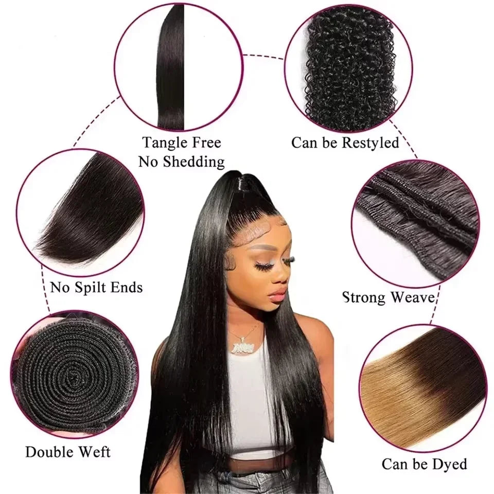 30 34 36 Inch Straight Human Hair Bundles 100% Unprocessed Brazilian Remy Hair 16A Extensions Human Hair 3/4/5 Bundles For Women