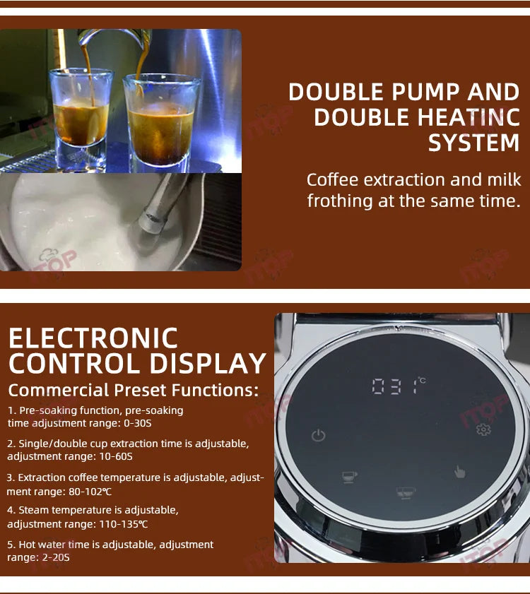 Rotary Pump Coffee Machine Home/commercial Espresso Coffee Maker 0.5L+ 1L Boliers PID Temperture Control Connect External Water