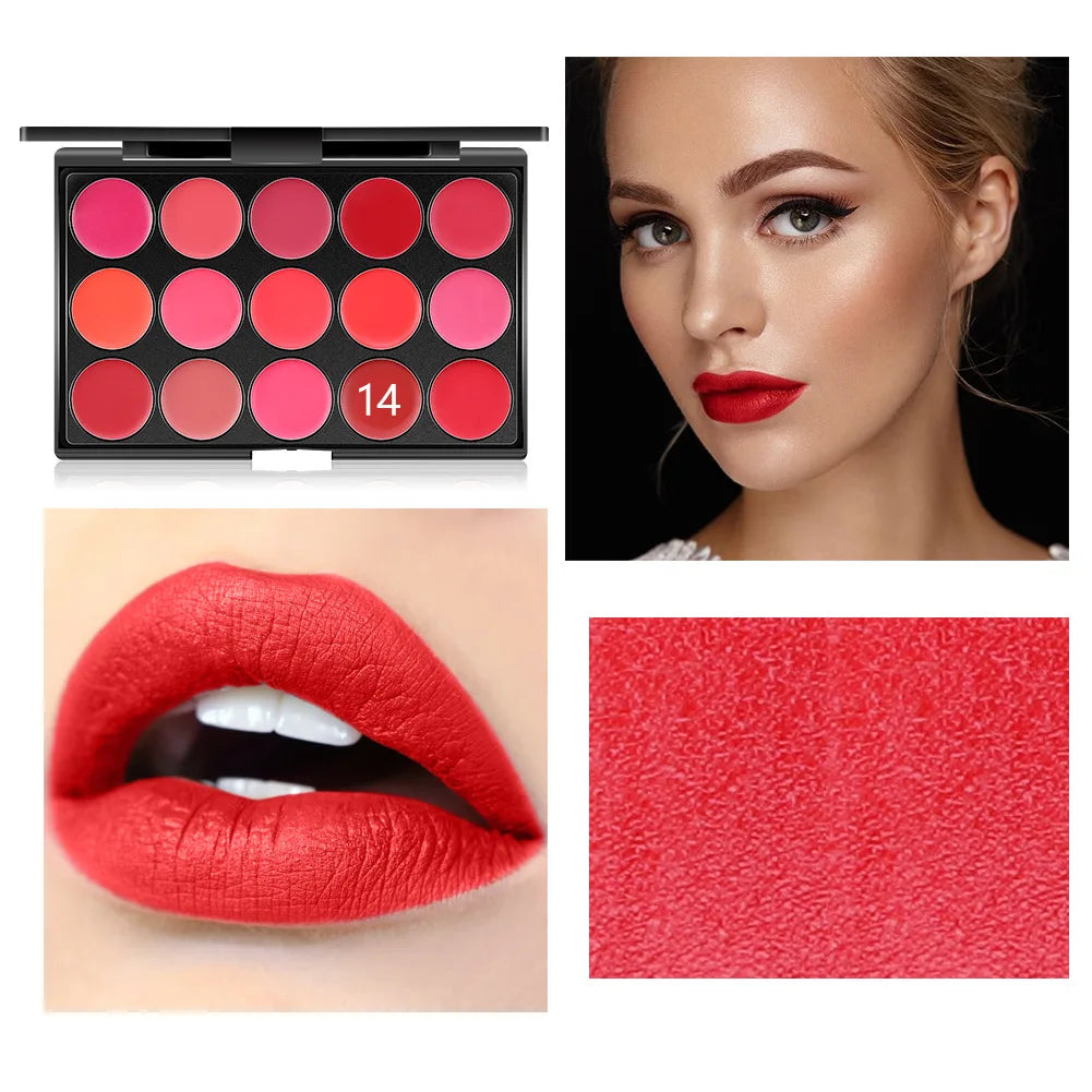 Miss Rose 15 Colours Long Lasting Lip Gloss Palette Makeup Waterproof Lipstick Cosmetic Lip Tools Set Pallete