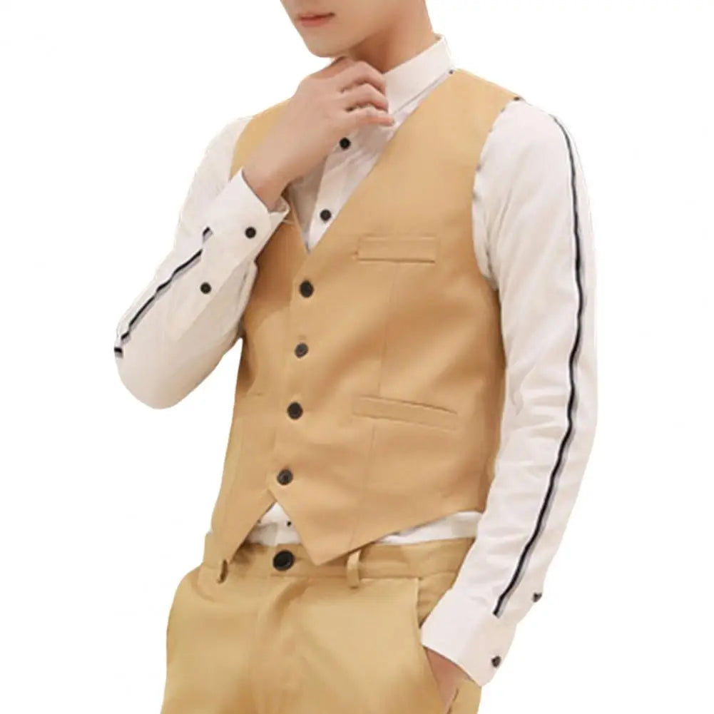 2025 British Style Men Business Vest Deep V Neck Single breasted Formal Suit Waistcoat Classic All Match Men Waistcoat