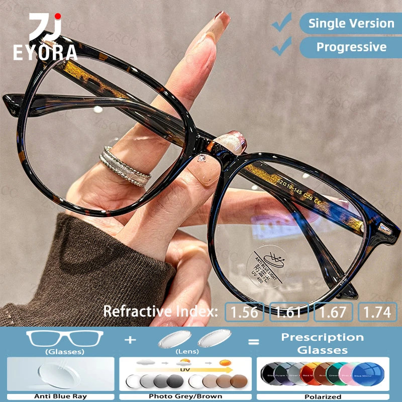 EYORA Minimalist Square Round Reading Glasses for Women Photochromic Anti Blue Light Intelligent Progressive Multifocal Lenses