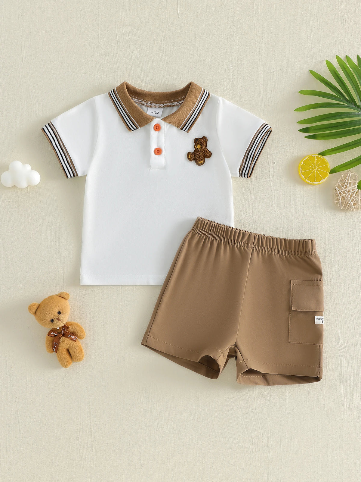 Toddler 2Pcs Baby Boy Summer Outfits Short Sleeve Bear Embroidery T-Shirt + Shorts Set  Clothes