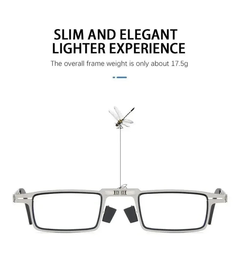 Unisex Folding Reading Glasses Transparent Lenses Full Metal Frame Anti Blue Light Comes with Case for Men and Women