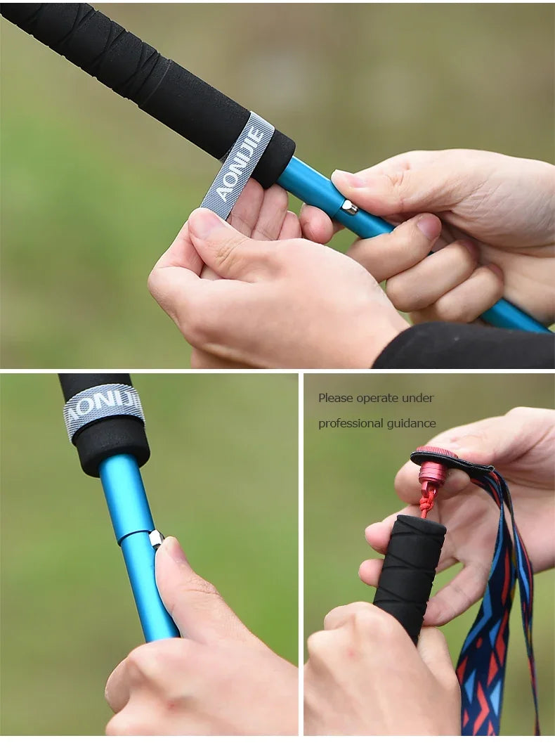AONIJIE 2pcs Trekking Poles Folding Walking Stick Quick Lock Hiking Cane Carbon Fibers Adjustable Ultralight Walking Pole