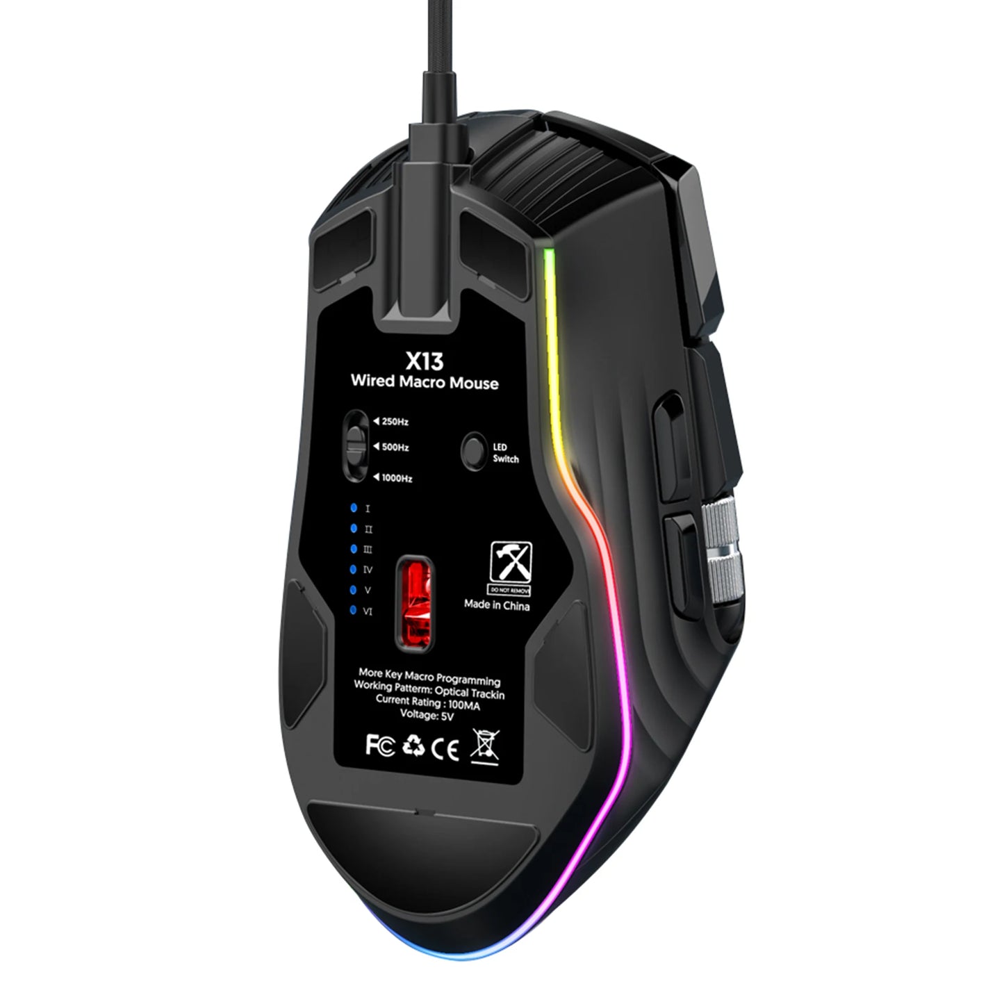 RGB Wired Gaming Mouse 7 Lighting Modes Dual Scroll Wheels Macro Programmable 1200-12400 DPI Ergonomic Design for PC Gamer