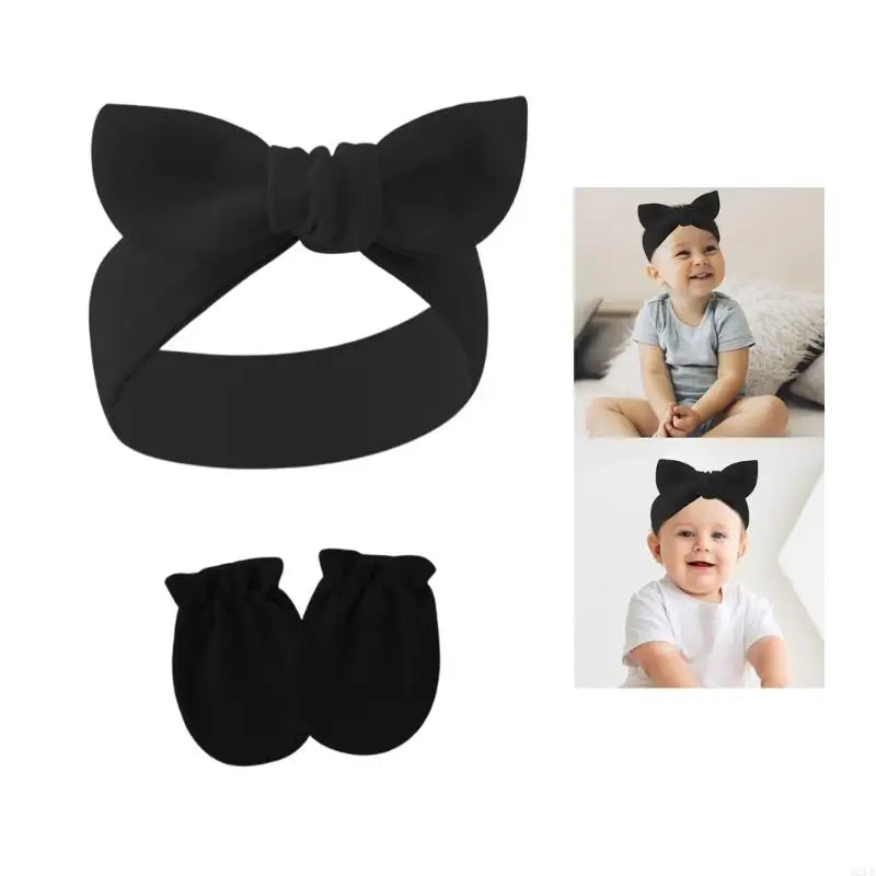 Baby Hair Accessories Set Breathable Head Wrap with Mittens Scratches Resistant for Infants Children Daily Use A2UB