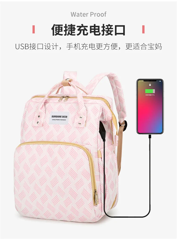 Baby Diaper Bag with Stroller Hooks Portable Baby Crib Diaper Changing Pad Baby Carrier Bag for Activity Mom Backpack 30*20*40cm