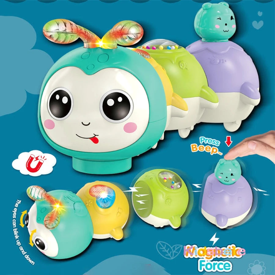 Montessori Electric Sensory Crawling Caterpillar Toys Christmas Gift for Toddler with Music and Light 1-3 Years Tummy Time Toy